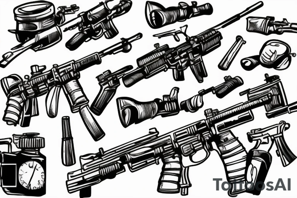 Winnie-the-Pooh shooting sniper rifle honey projectiles tattoo idea