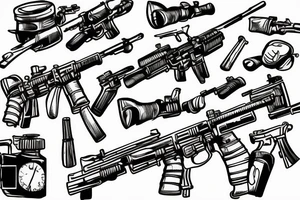 Winnie-the-Pooh shooting sniper rifle honey projectiles tattoo idea