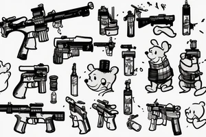 Winnie-the-Pooh shooting sniper rifle honey projectiles tattoo idea