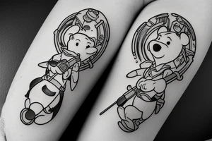 Winnie-the-Pooh shooting sniper rifle honey projectiles tattoo idea