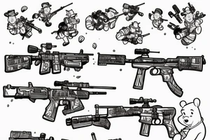 Winnie-the-Pooh shooting sniper rifle honey projectiles tattoo idea
