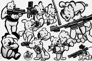 Winnie-the-Pooh shooting sniper rifle honey projectiles tattoo idea