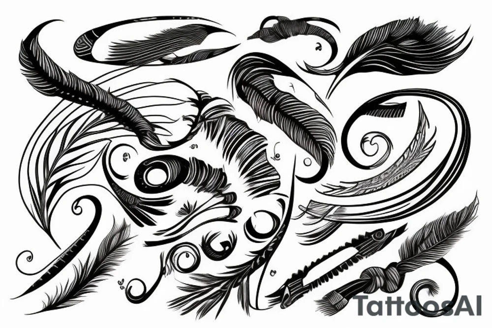 Infinity with feather on side of the curve and on other side minimal airplane tattoo idea