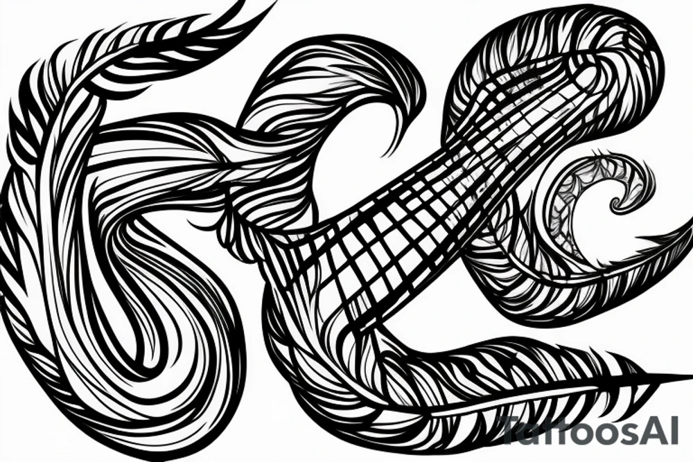 Infinity symbol with feather on side of the curve and on other side minimal airplane tattoo idea