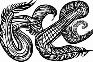 Infinity symbol with feather on side of the curve and on other side minimal airplane tattoo idea