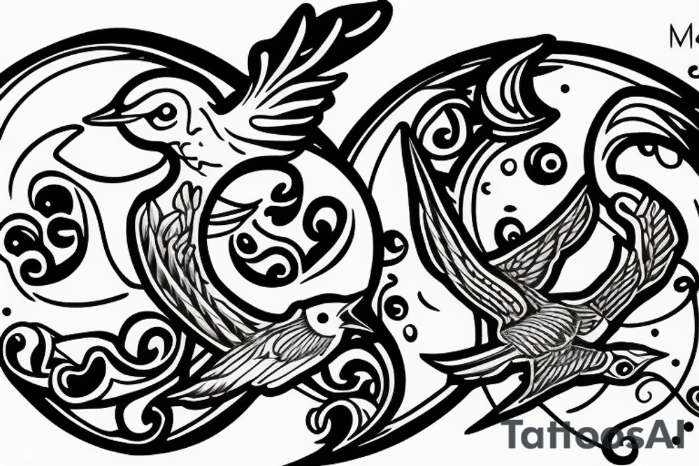 A moon and a swallow with the text free your mind tattoo idea