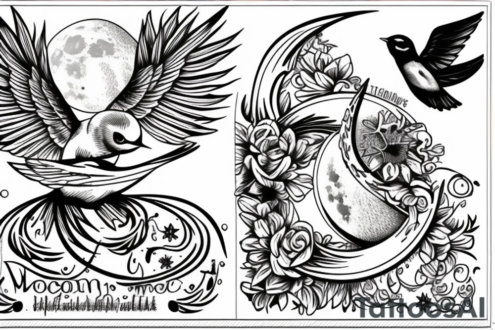 A moon and a swallow with the text free your mind tattoo idea A moon and a swallow with the text free your mind tattoo idea
