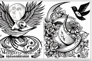 A moon and a swallow with the text free your mind tattoo idea