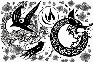 A moon and a swallow with the text free your mind tattoo idea