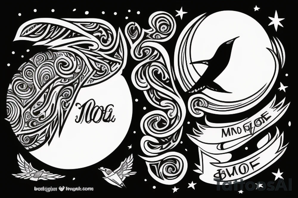A moon and a swallow with the text free your mind tattoo idea