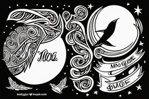 A moon and a swallow with the text free your mind tattoo idea