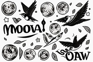 A moon and a swallow with the text free your mind tattoo idea