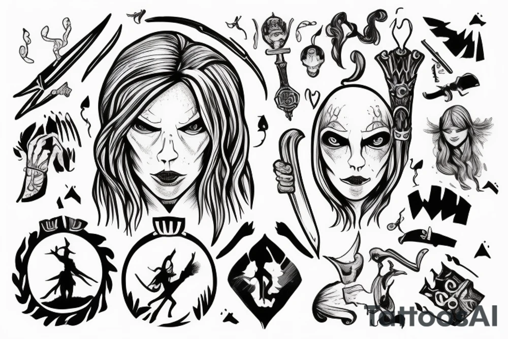 Ginger Viking woman in battle with slender man tattoo idea
