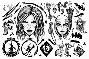 Ginger Viking woman in battle with slender man tattoo idea
