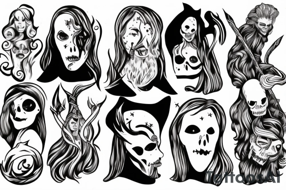 Ginger Viking woman in battle with slender man tattoo idea