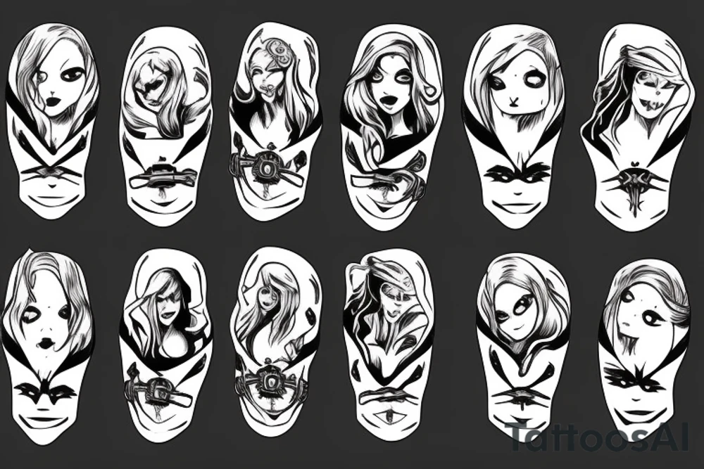 Ginger Viking woman in battle with slender man tattoo idea