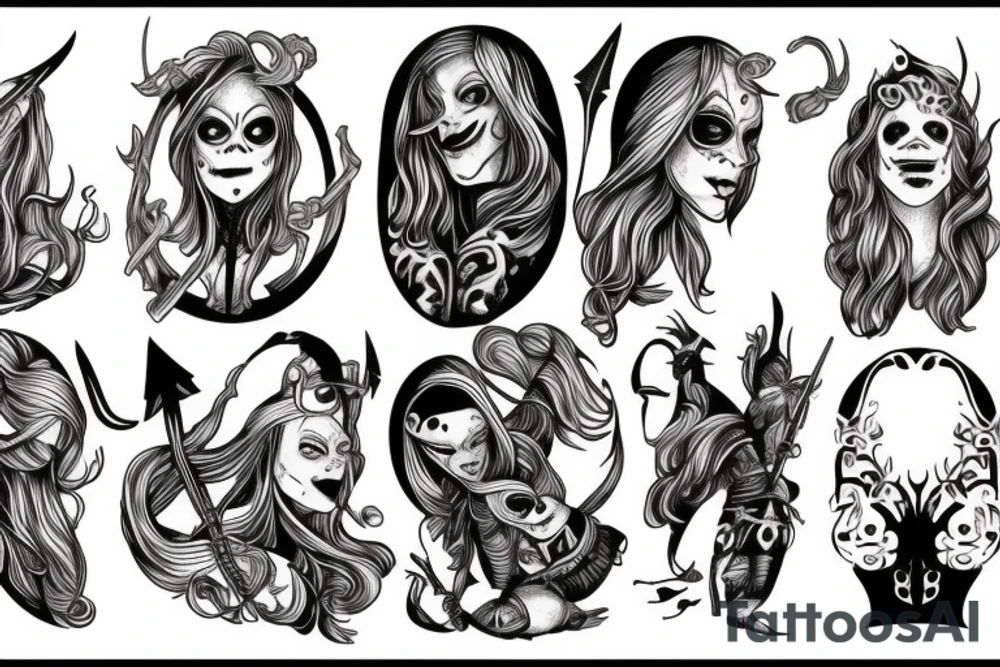 Ginger Viking woman in battle with slender man tattoo idea