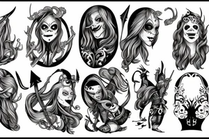 Ginger Viking woman in battle with slender man tattoo idea