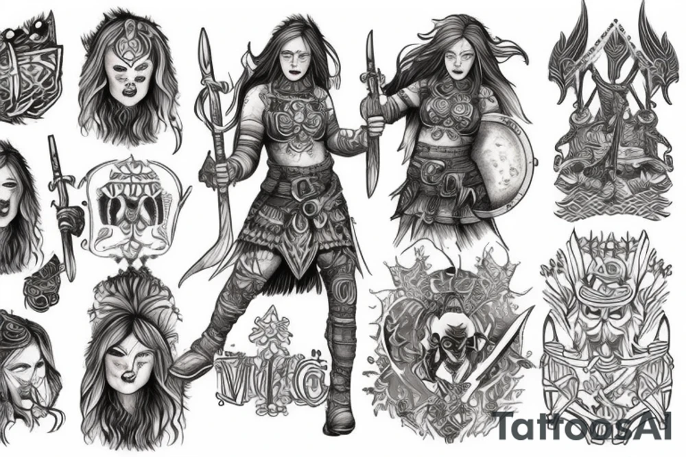 Ginger Viking woman in battle tattoo idea