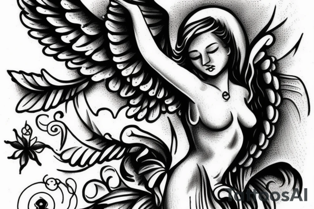 Old School Angel with a Ball in the hand tattoo idea