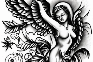 Old School Angel with a Ball in the hand tattoo idea