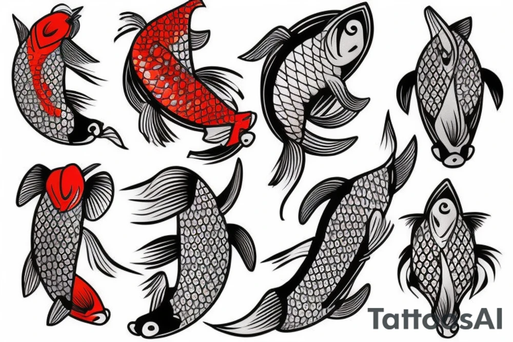 Koi fish, trash polka, sleeve tattoo idea