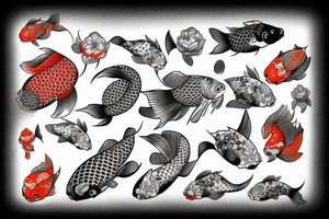 Koi fish, trash polka, sleeve tattoo idea