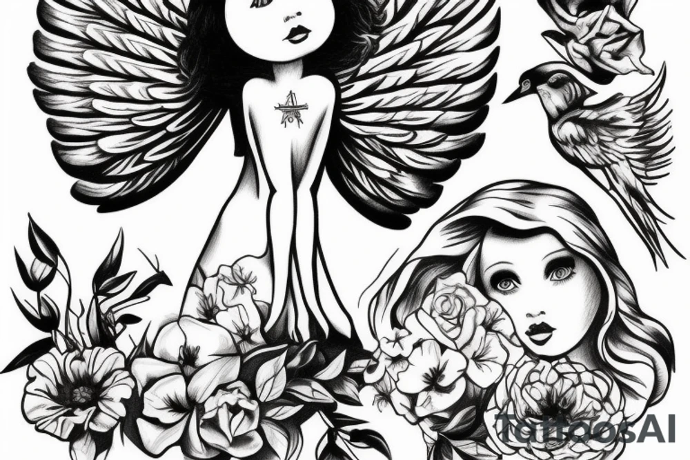 Old School baby Angel tattoo idea
