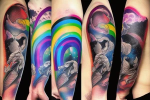 Transcending through space rainbow colors tattoo idea