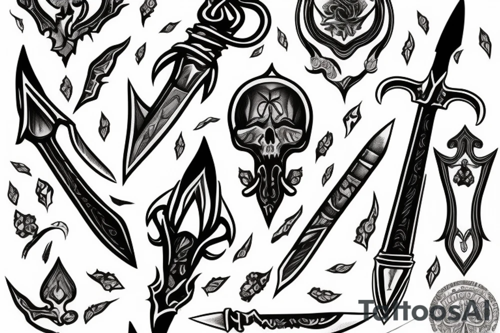broken dagger surrounded by nightshade tattoo idea
