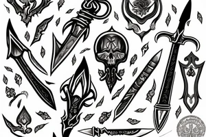 broken dagger surrounded by nightshade tattoo idea