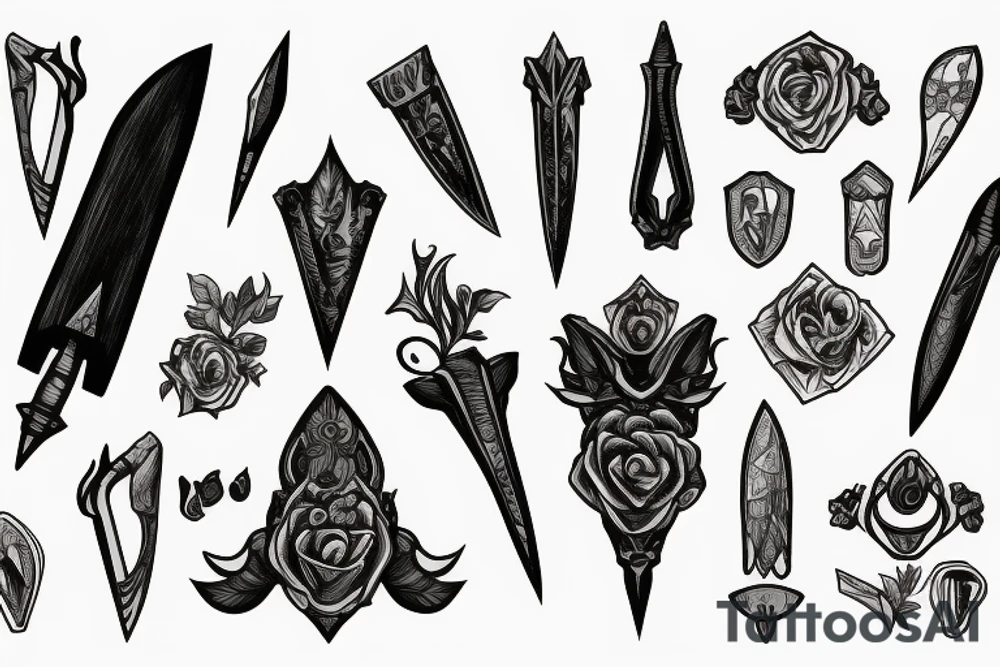 broken dagger surrounded by nightshade tattoo idea
