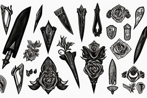 broken dagger surrounded by nightshade tattoo idea