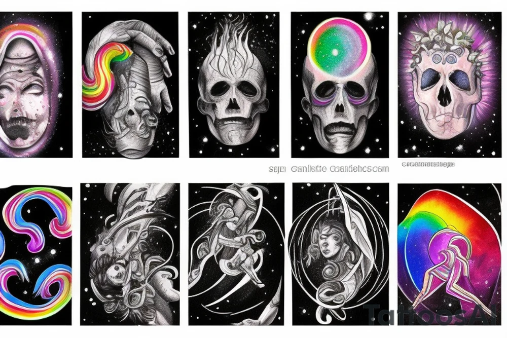 Human Transcending through space rainbow colors tattoo idea