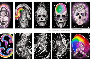 Human Transcending through space rainbow colors tattoo idea