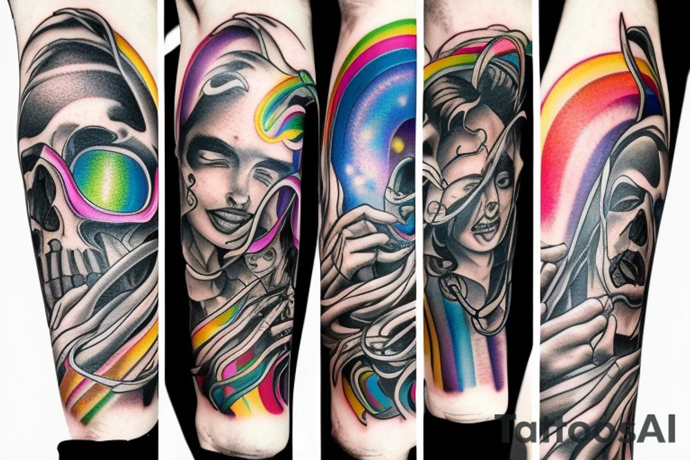 Human Transcending through space rainbow colors tattoo idea