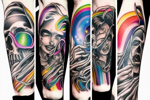 Human Transcending through space rainbow colors tattoo idea