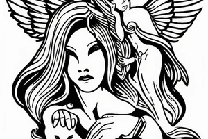 Women angel guarding baby boy tattoo idea