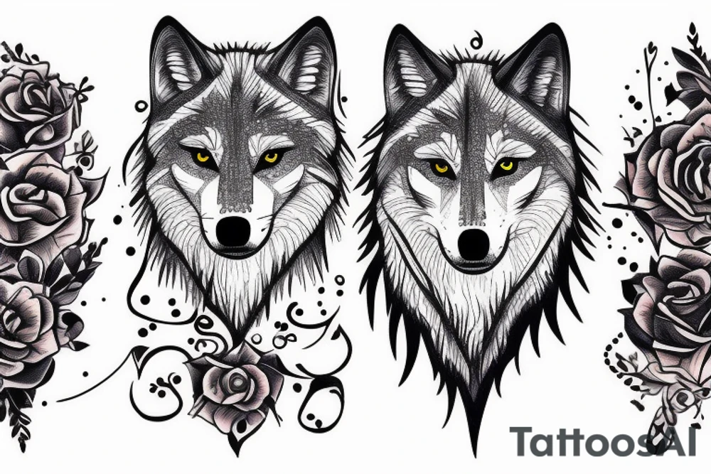 wolf with cross and galaxy tattoo idea
