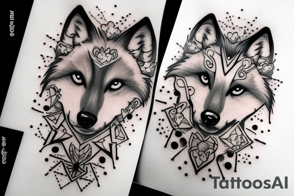 wolf with cross and galaxy tattoo idea