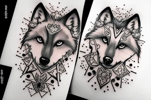 wolf with cross and galaxy tattoo idea