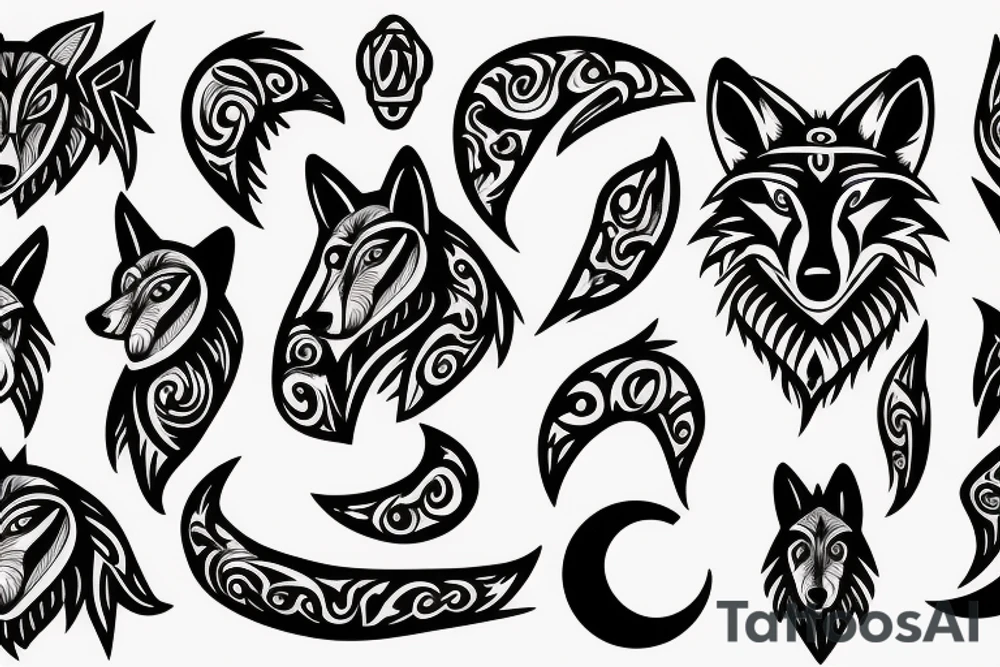 wolf with moon and a cross tattoo idea