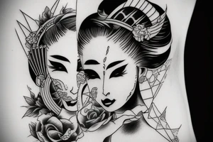 Geisha half demon breed finding balance in life tattoo idea