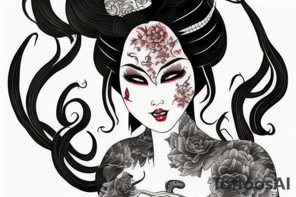 Geisha half demon breed finding balance in life tattoo idea