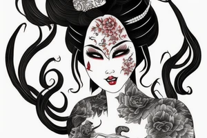 Geisha half demon breed finding balance in life tattoo idea
