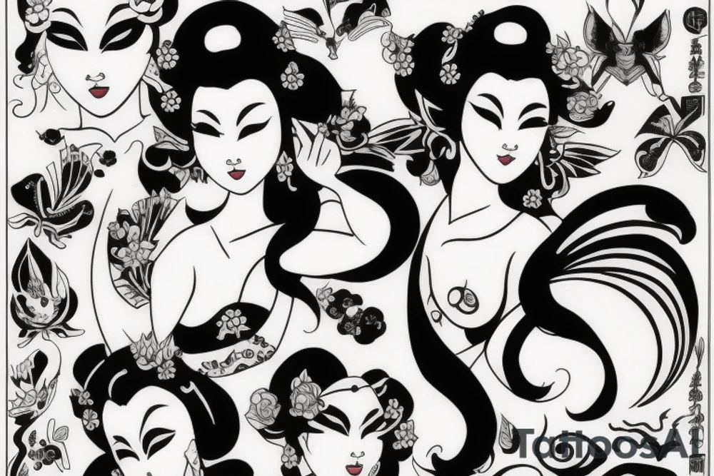 Geisha half demon breed finding balance in life tattoo idea