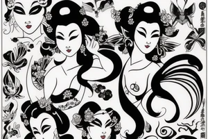Geisha half demon breed finding balance in life tattoo idea