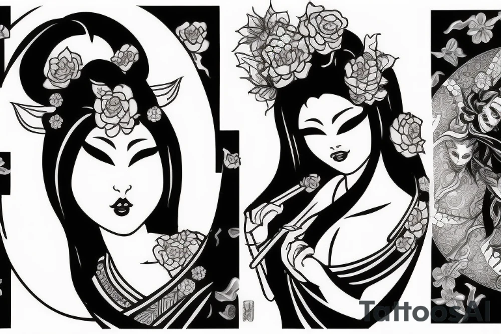 Geisha half demon breed finding balance in life tattoo idea