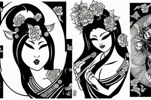 Geisha half demon breed finding balance in life tattoo idea
