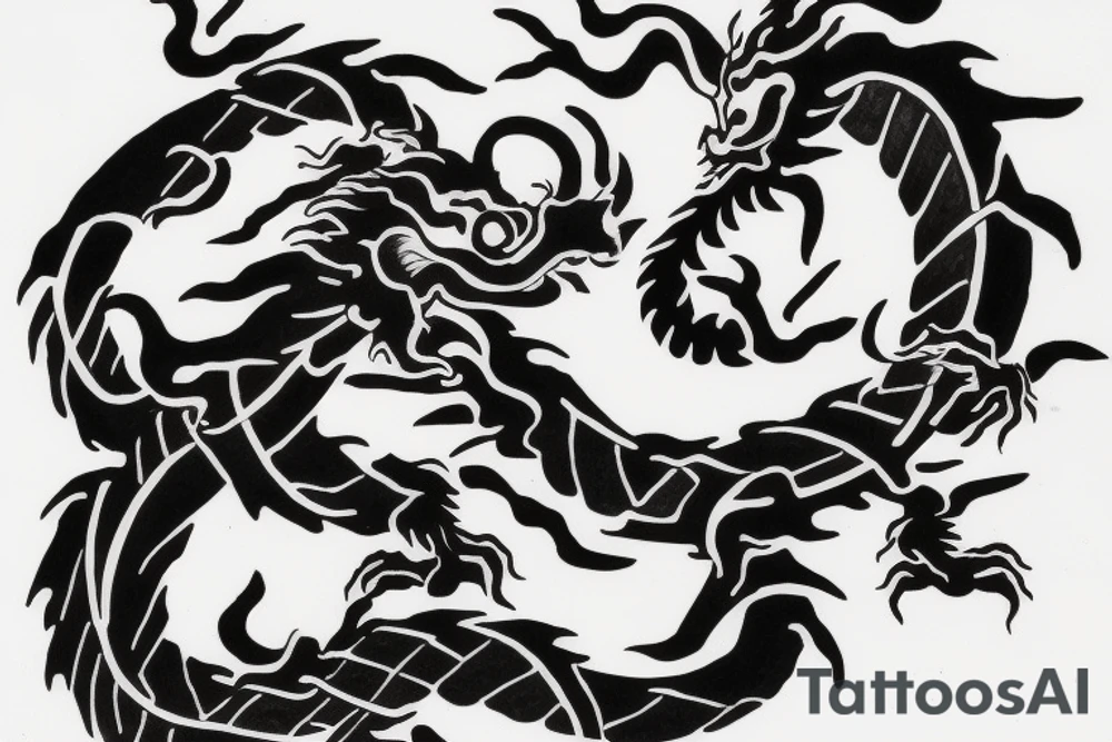 2 Chinese dragons winding around a Christian cross tattoo idea